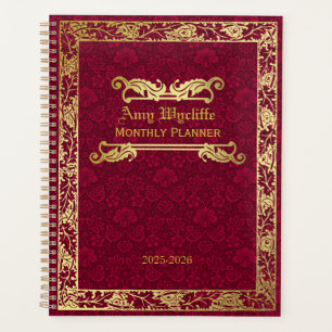 Classic Book Cover Gold Foliage Crimson Damask Planer