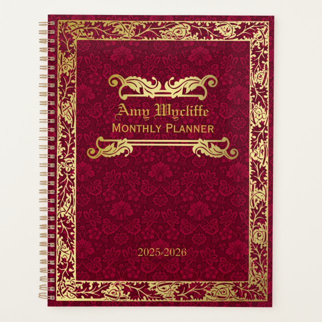 Classic Book Cover Gold Foliage Crimson Damask Planer (Vorderseite)