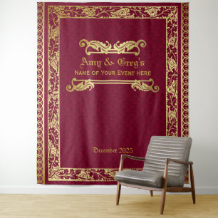 Classic Book Cover Gold Foliage Crimson Damask Wandteppich