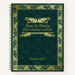 Classic Book Cover Gold Foliage Green Damask Notizbuch