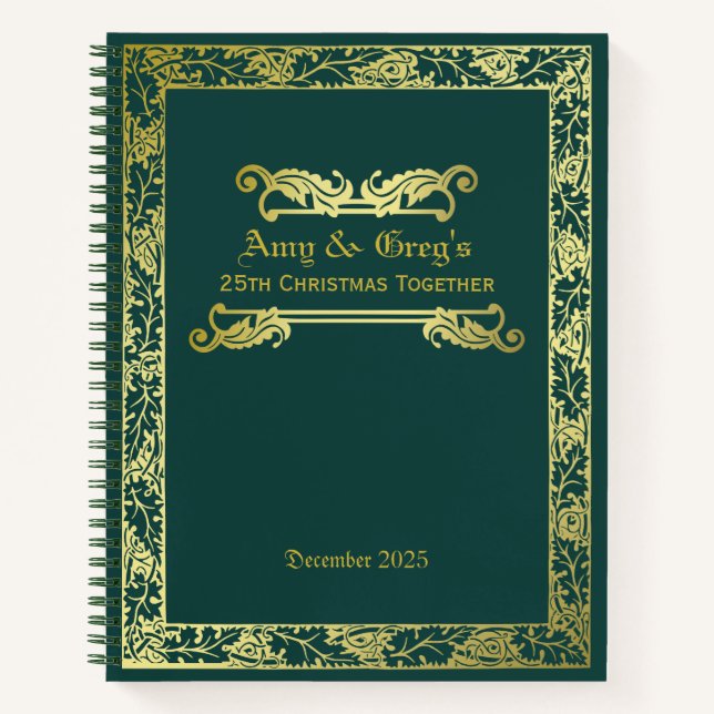 Classic Book Cover Gold Green Foliage Ornament Notizbuch (Vorderseite)