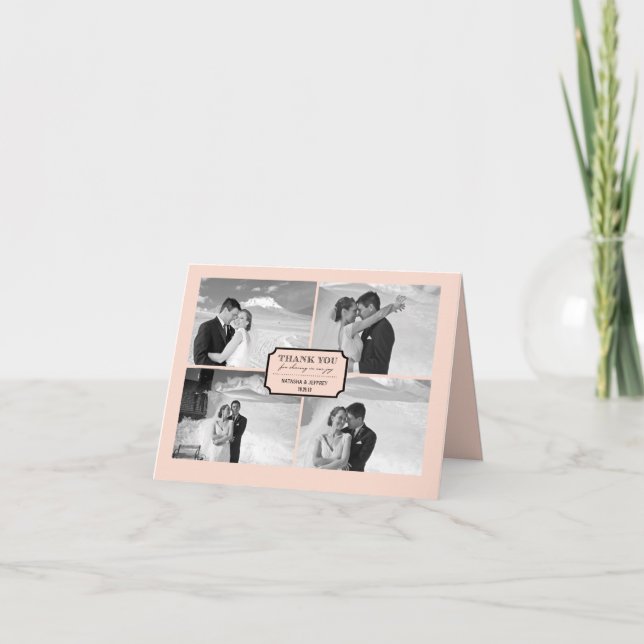 Classic Book Plate 4 Multi-Foto Elegante Hochzeit Dankeskarte (Vorderseite)