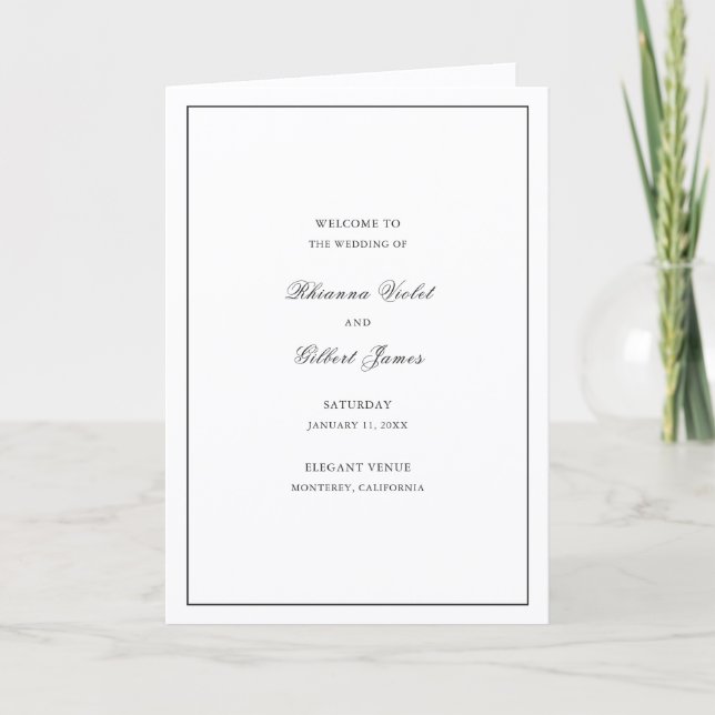 Classic Border Black and White Timeless Wedding Programm (Vorderseite)
