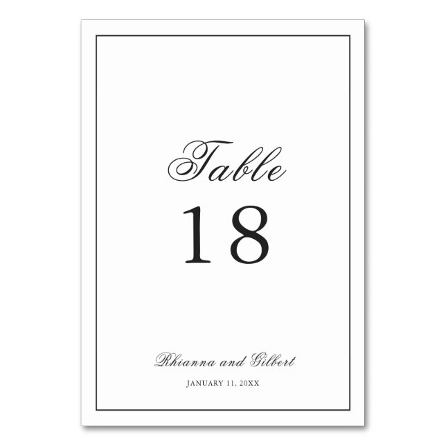 Classic Border Black and White Timeless Wedding Tischnummer (Vorderseite)