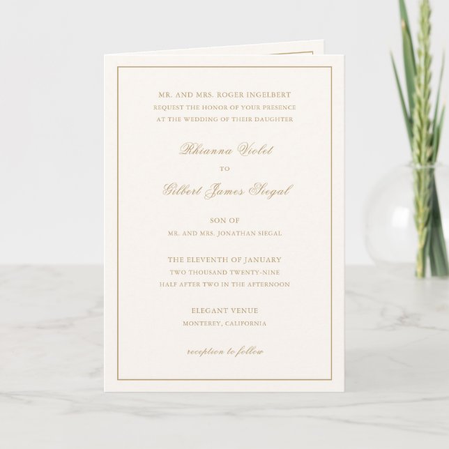 Classic Border Ivory and Gold Timeless Wedding Einladung (Vorderseite)