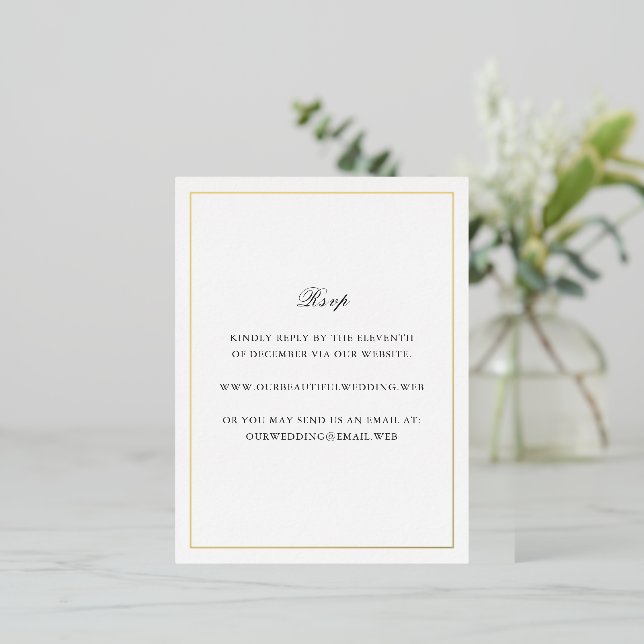 Classic Border Timeless Wedding Foil RSVP Card Folie Einladungspostkarte (Stehend vorne)