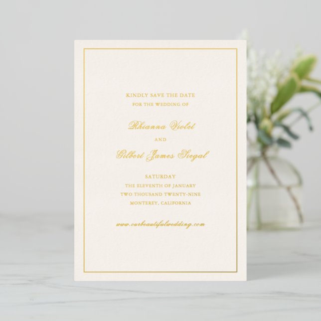 Classic Border Timeless Wedding Save the Date Folieneinladung (Stehend vorne)