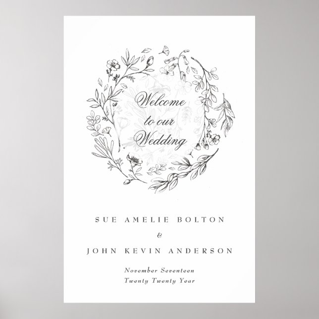 Classic Botanical Florals Wedding Welcome Poster (Vorne)