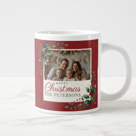 Classic Botanical Red Custom Photo Christmas Jumbo-Tasse