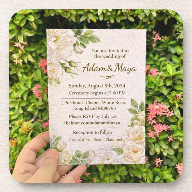 Classic Botanical Wedding Invi Getränkeuntersetzer (Vorderseite)