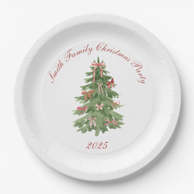 Classic Bow Tree Family Christmas Party Holiday Pappteller (Vorderseite)