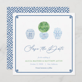 Classic Boxwood Ginger Jar Blue & Green Wedding Save The Date