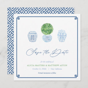 Classic Boxwood Ginger Jar Blue & Green Wedding Save The Date