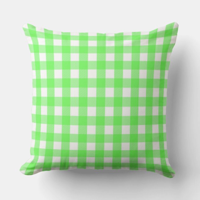 Classic Bright Green Gingham Throw Kissen (Vorderseite)