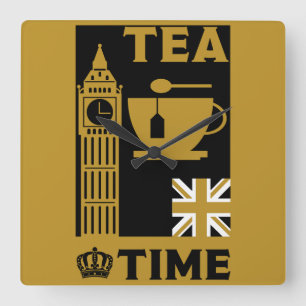 Classic British Tea Drinkers Quadratische Wanduhr