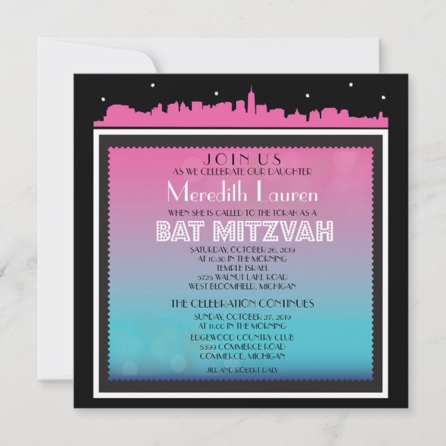 CLASSIC BROADWAY Bat Mitzvah Einladung CENTERED (Vorderseite)