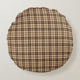 Classic Brown Beige Plaid Round Throw Pillow Rundes Kissen