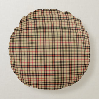 Classic Brown Beige Plaid Round Throw Pillow Rundes Kissen