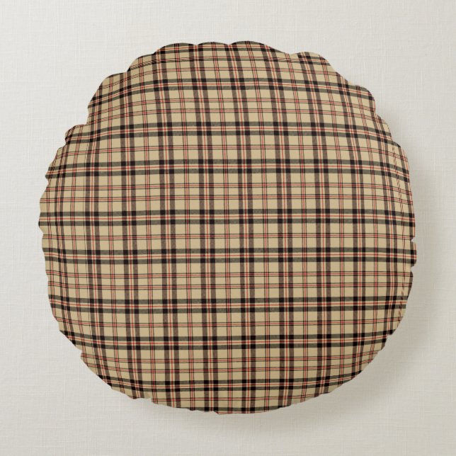 Classic Brown Beige Plaid Round Throw Pillow Rundes Kissen (Vorderseite)