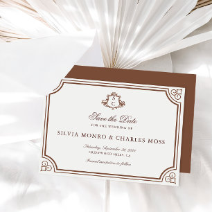 Classic Brown/Ecru Wedding Monogram Save the Date Einladung