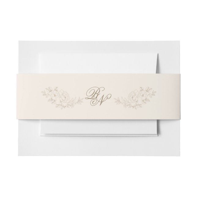 Classic Brown Floral Invitation Belly Band (Vorderseite Beispiel)