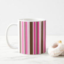 Classic Brown & Pink Stripe Coffee Mugs 