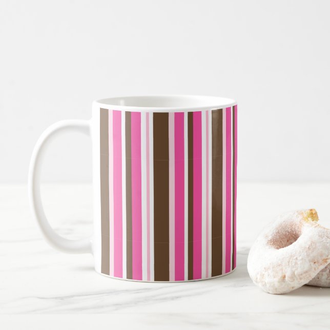 Classic Brown & Pink Stripe Coffee Mugs  Kaffeetasse (Mit Donut)