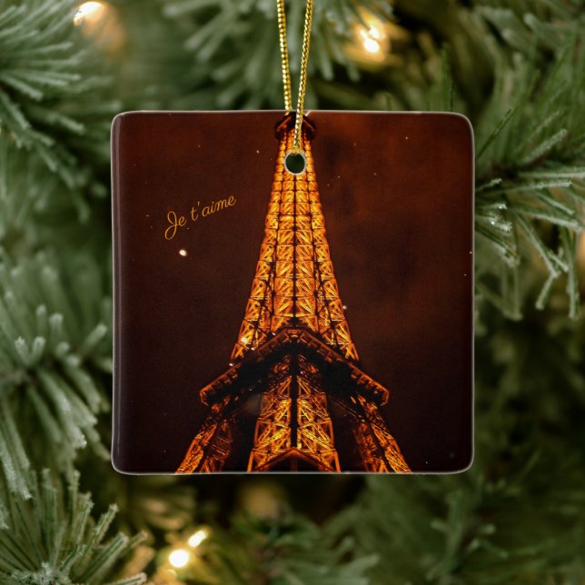 Classic Brown und Orange Eiffel Tower Souvenir Keramikornament (Baum)