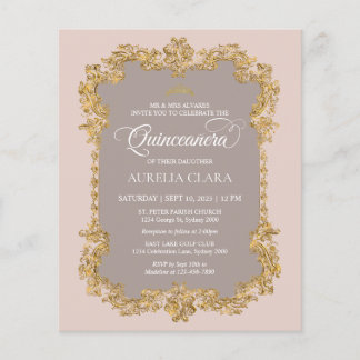 Classic Budget Elegant Blush Pink Gold Quinceanera