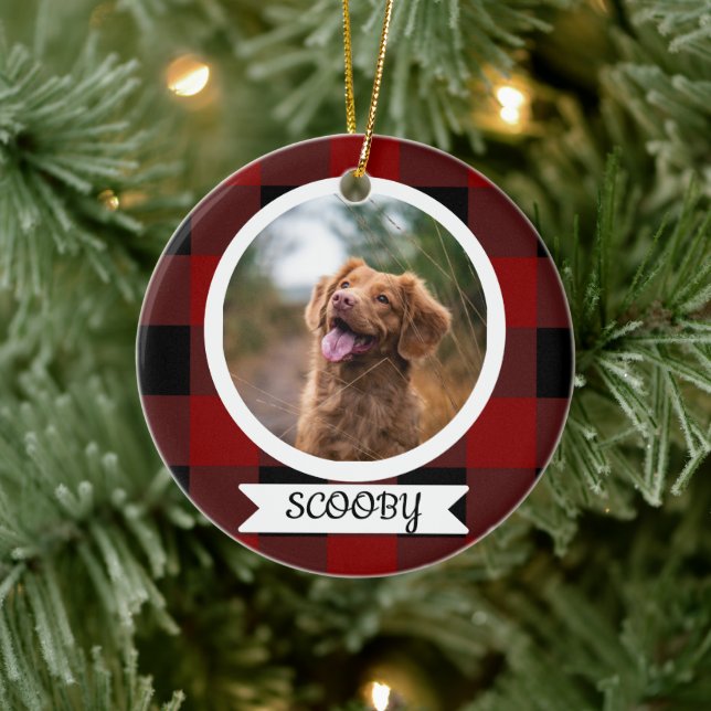 Classic Buffalo Kariert ein Foto Haustier Keramik Ornament (Baum)