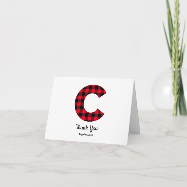 Classic Buffalo Kariert Letter C Wedding Monogram Dankeskarte (Vorderseite)