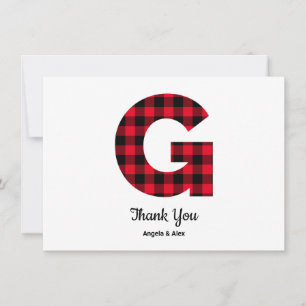 Classic Buffalo Kariert Letter G Wedding Monogram Dankeskarte