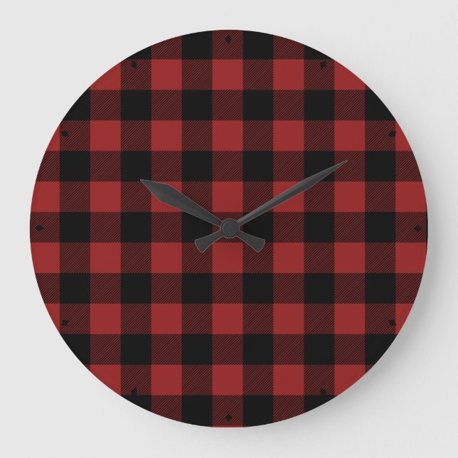 Classic Buffalo Plaid | Red and Black Große Wanduhr (Vorderseite)