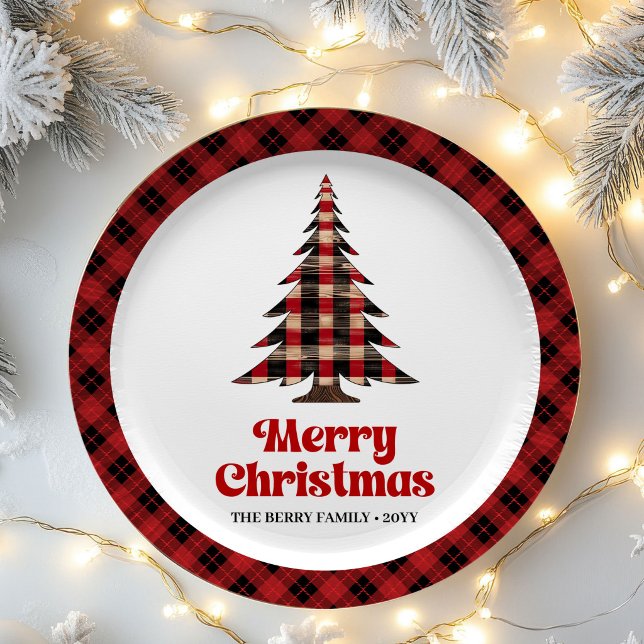 Classic Buffalo Plaid Tree Holiday Paper Plates Pappteller (Classic Buffalo Plaid Tree Holiday Paper Plates)