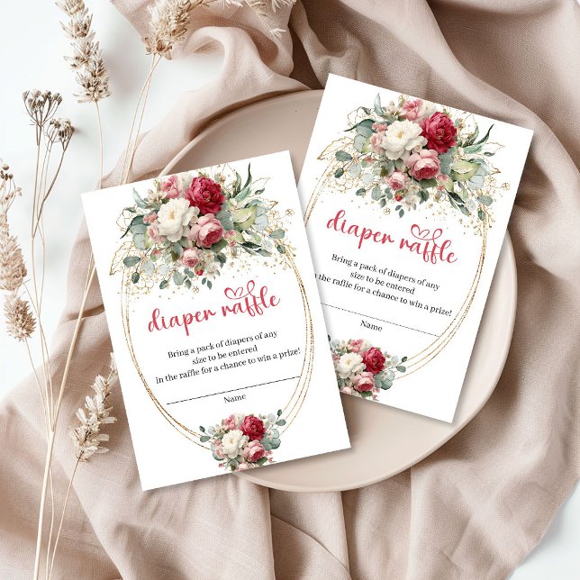 Classic Burgundy Blush Floral Diaper Raffle Card Begleitkarte (Classic Burgundy Blush Floral Diaper Raffle Card)