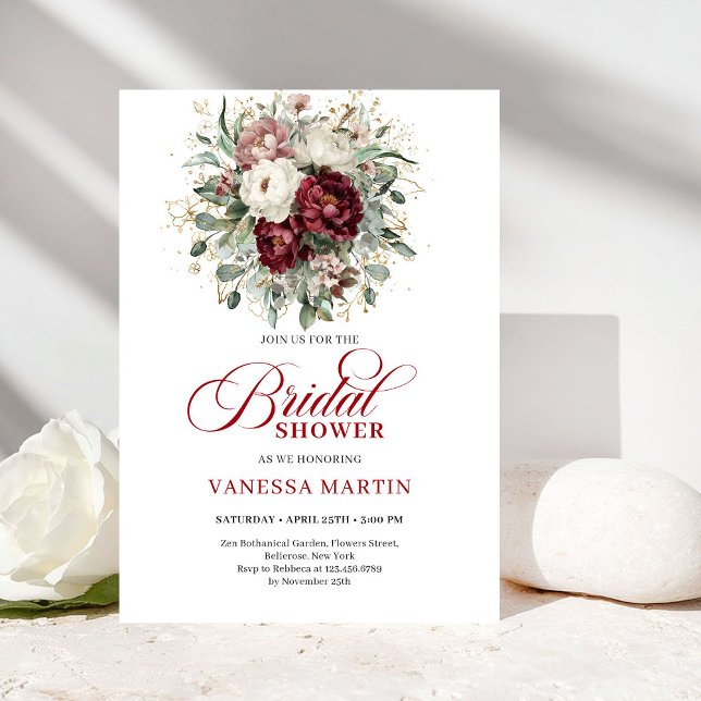 Classic Burgundy Floral Bridal Shower Invitation Einladung (Classic Burgundy Floral Bridal Shower Invitation)