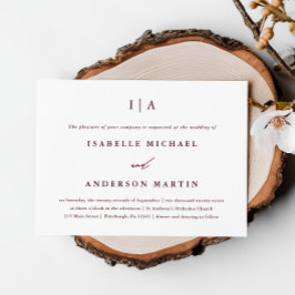 Classic Burgundy Monogram Foto Wedding Einladung