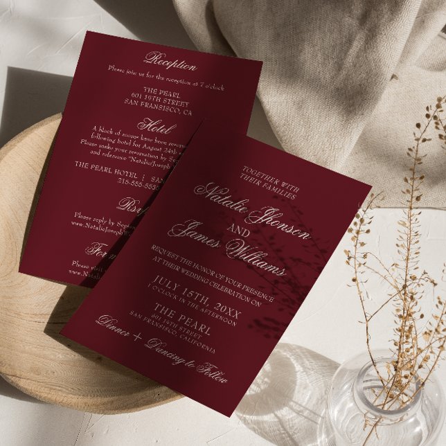 Classic Burgundy Old Money All In One Wedding Einladung (Von Creator hochgeladen)