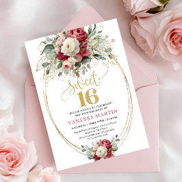 Classic Burgundy Red Floral Sweet Sixteen Invites Einladung