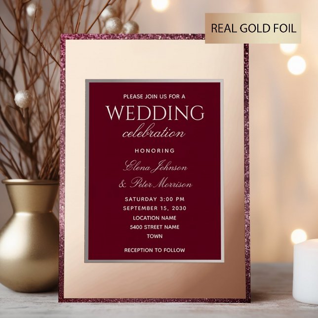 Classic Burgundy Rose Gold Wedding Folieneinladung (Von Creator hochgeladen)