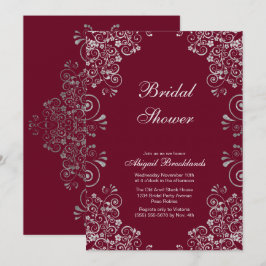 Classic Burgundy Silver Scrolls Brautparty Einladung