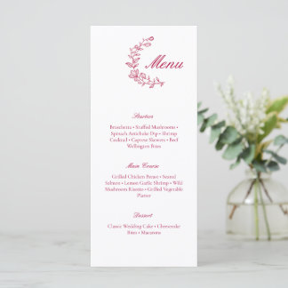 Classic Burgundy Wedding Menu with Floral Accent Menükarte