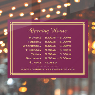 Classic Business Openings Stunden Plum Gold Fensteraufkleber