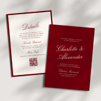 Classic Calligraphy Deep Red Old Money Wedding Einladung