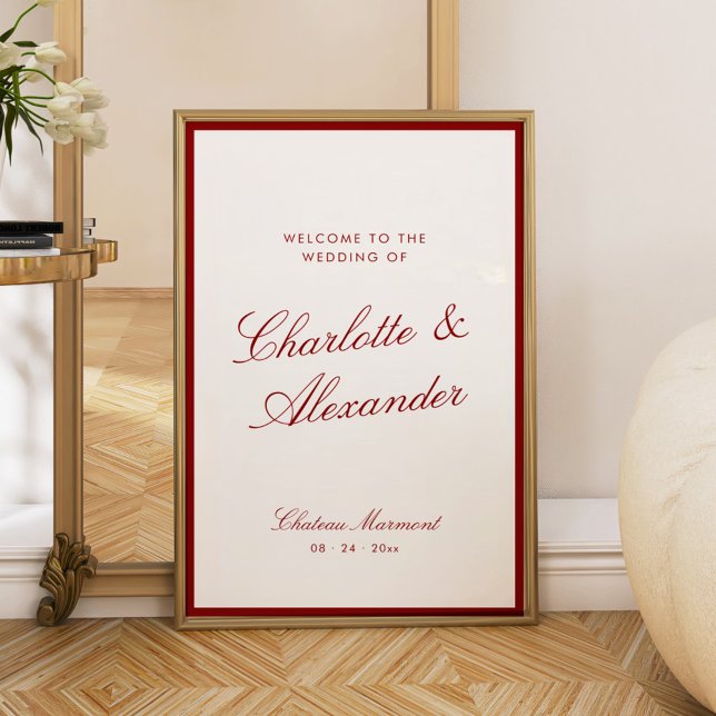 Classic Calligraphy Deep Red Old Money Wedding Poster (Von Creator hochgeladen)