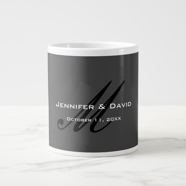 Classic Calligraphy Monogram Wedding Gray Jumbo-Tasse (Vorderseite)