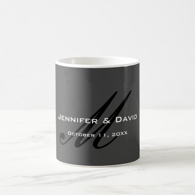 Classic Calligraphy Monogram Wedding Gray Kaffeetasse (Mittel)