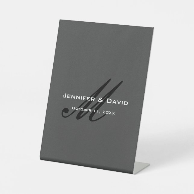 Classic Calligraphy Monogram Wedding Gray Sockelschild (Vorderseite)