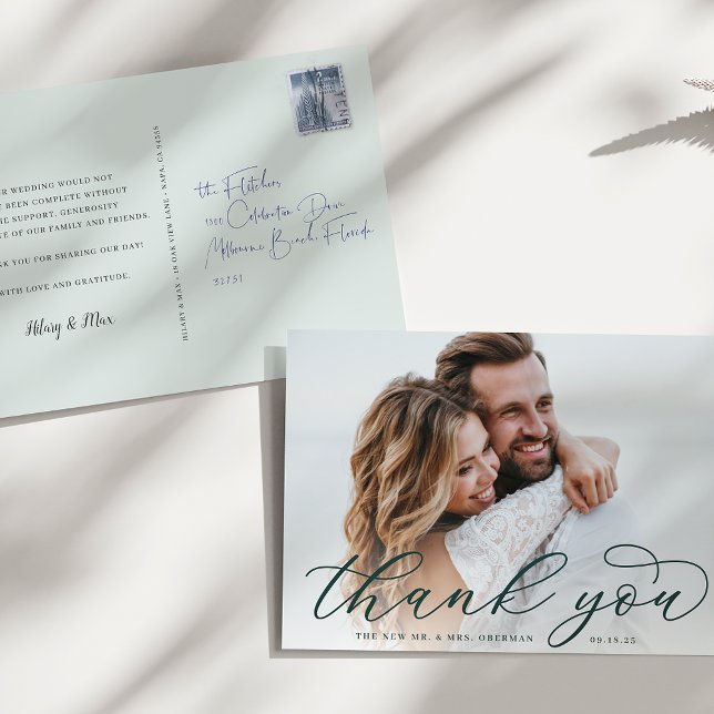 Classic Calligraphy Script Wedding Foto Vielen Dan Postkarte (Von Creator hochgeladen)
