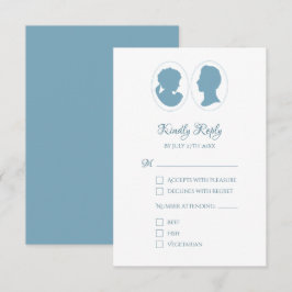Classic Cameo Regency Blue Wedding RSVP Karte